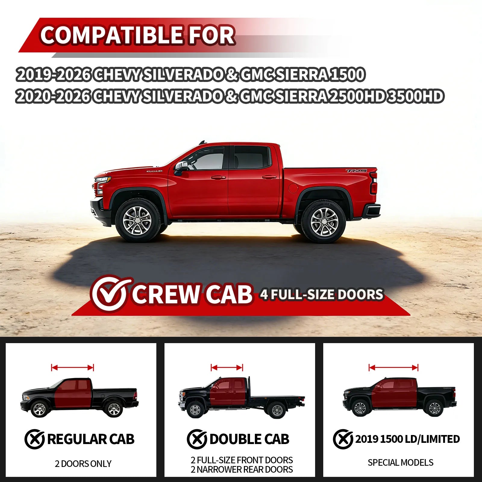 Black Crew Cab Running Boards for Chevy Silverado & GMC Sierra RB01
