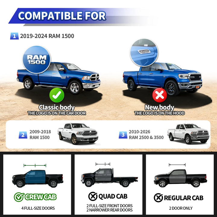 Carbon Steel Double-Step Running Boards for Ram 1500/2500/3500 Crew Cab RB02