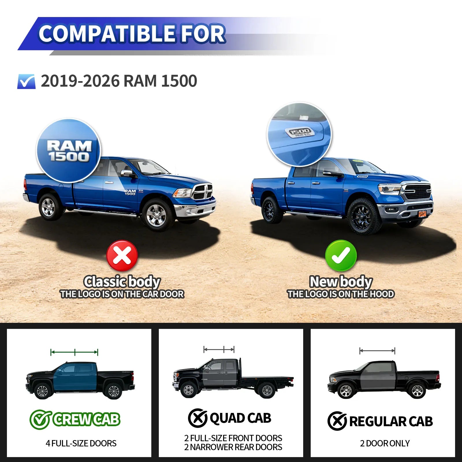 TOPBEE 2-Tier Steel Drop Steps for 2019–2026 Ram 1500 Crew Cab RB08
