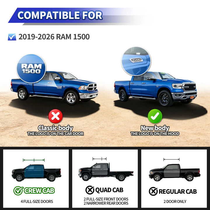 TOPBEE 2-Tier Steel Drop Steps for 2019–2026 Ram 1500 Crew Cab RB08