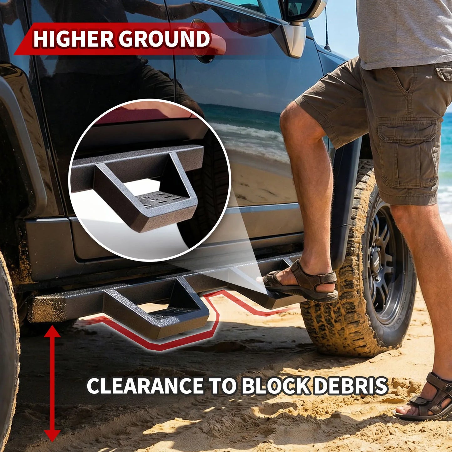 TOPBEE 2-Tier Steel Drop Steps for Chevy Colorado & GMC Canyon Crew Cab RB03
