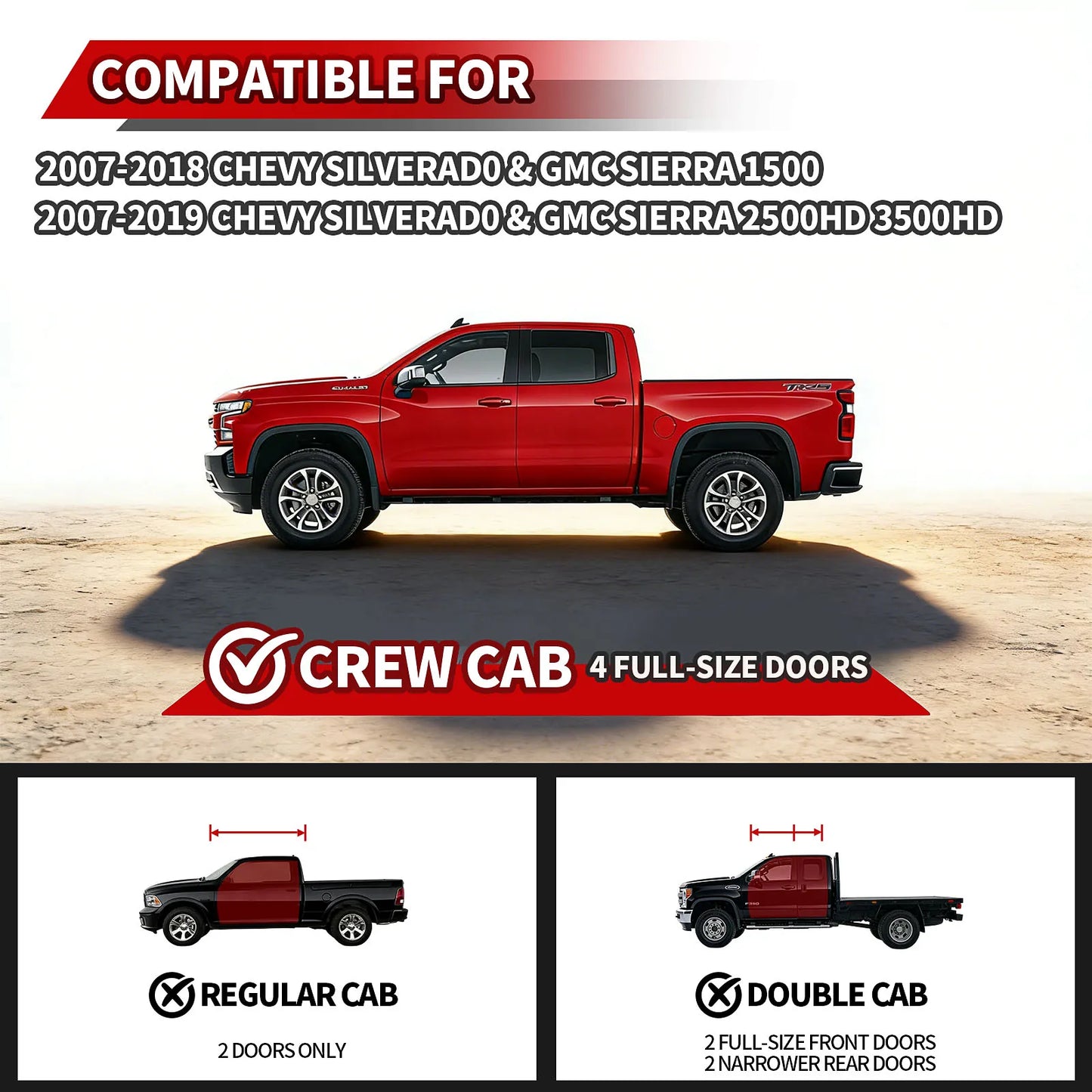 TOPBEE 2-Tier Steel Drop Steps for Chevy Silverado & GMC Sierra Crew Cab RB06
