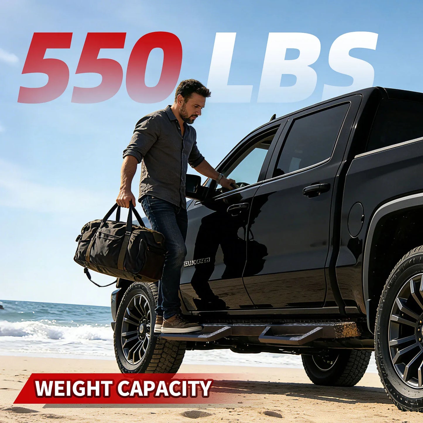 TOPBEE 2-Tier Steel Drop Steps for Chevy Silverado & GMC Sierra Crew Cab RB06