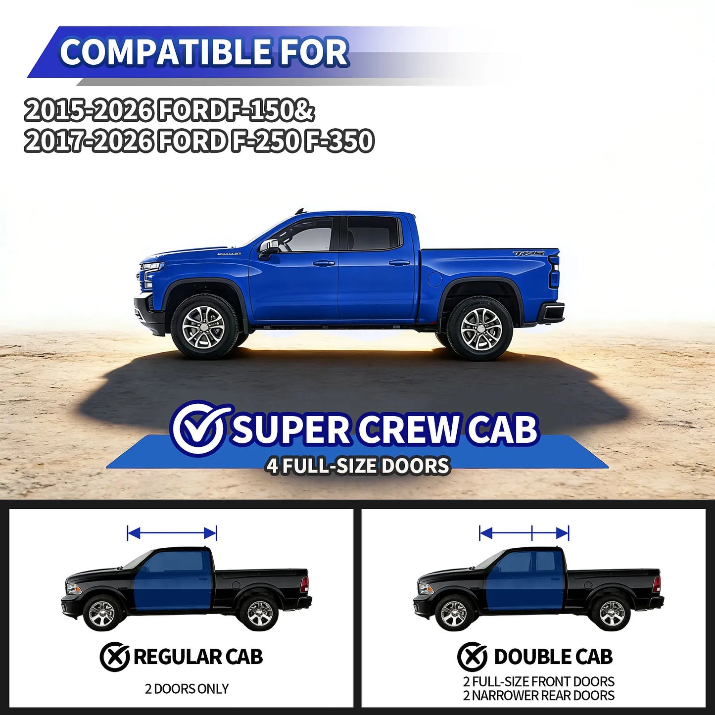 TOPBEE 2-Tier Steel Drop Steps for Ford F-150 SuperCrew & Super Duty Crew Cab RB09